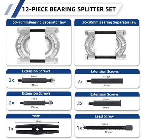 CCLIFE 12tlg Lagerabzieher Set Trennmesser fur Kugellager Lager Abzieher Polradabzieher Trennvorrichtung 30-70mm