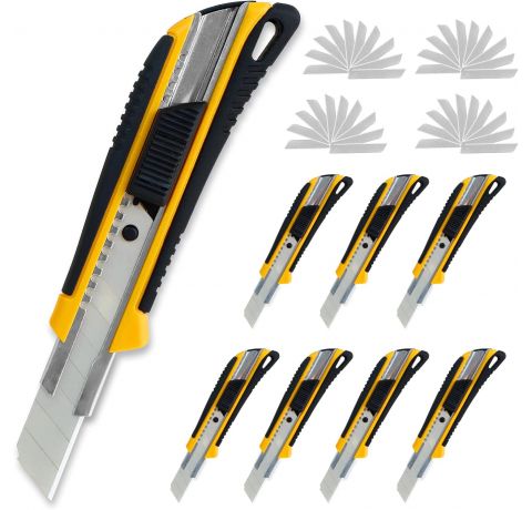CCLIFE 8 Stück Cuttermesser 18mm Abbrechklinge Kartonmesser Mehrzweck Messer Allzweckmesser Teppichmesser mit Sicherheitslock inkl. 40 Ersatzklingen