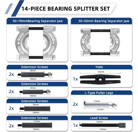 CCLIFE 14 TLG Lagerabzieher Set Trennmesser fur Kugellager Lager Abzieher Polradabzieher Trennvorrichtung 30-70mm