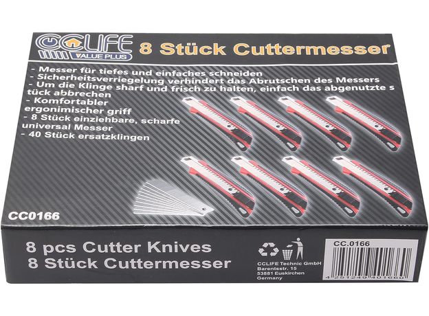 CCLIFE 8 Stück Cuttermesser 18mm, Teppichmesser mit Sicherheitslock inkl. 40 Ersatzklingen